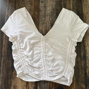 Elegant White cropped Ruched Top